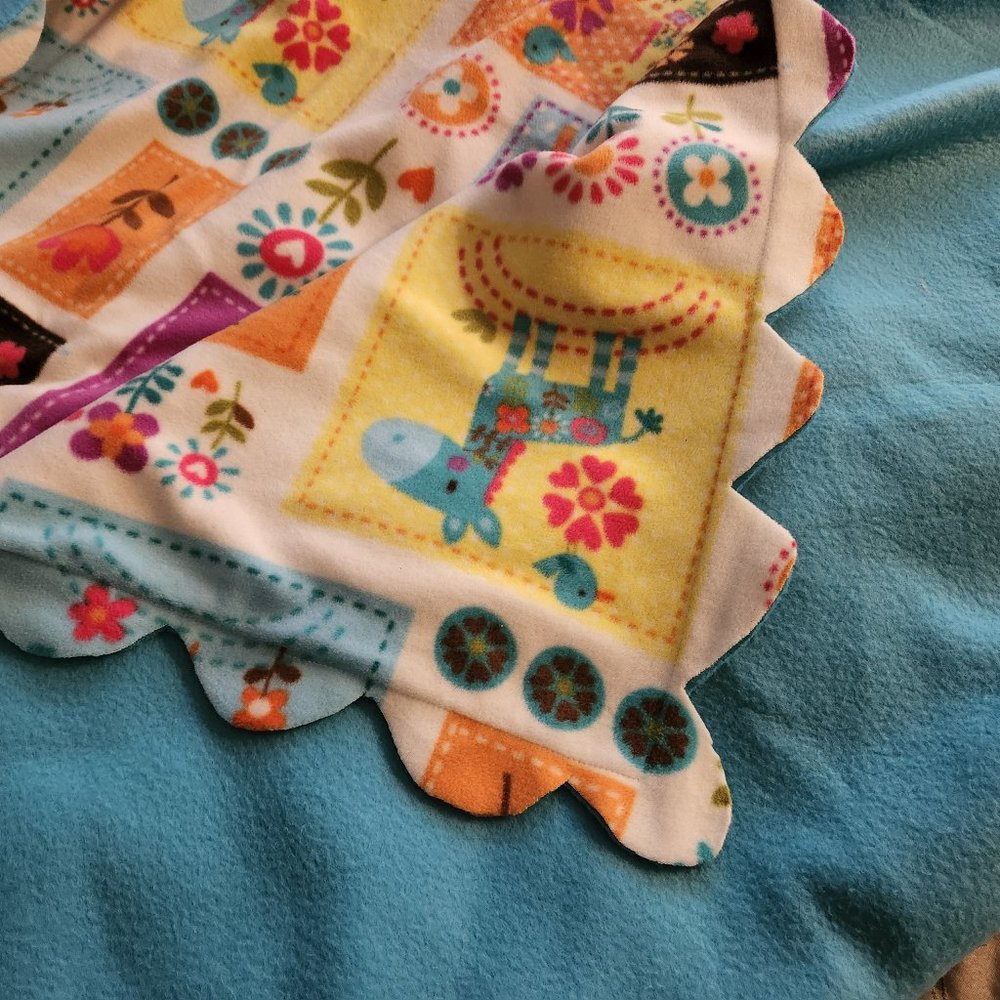 Handmade Baby Girls Felt Owl Giraffe Animals Scallop Edge Lined Blanket